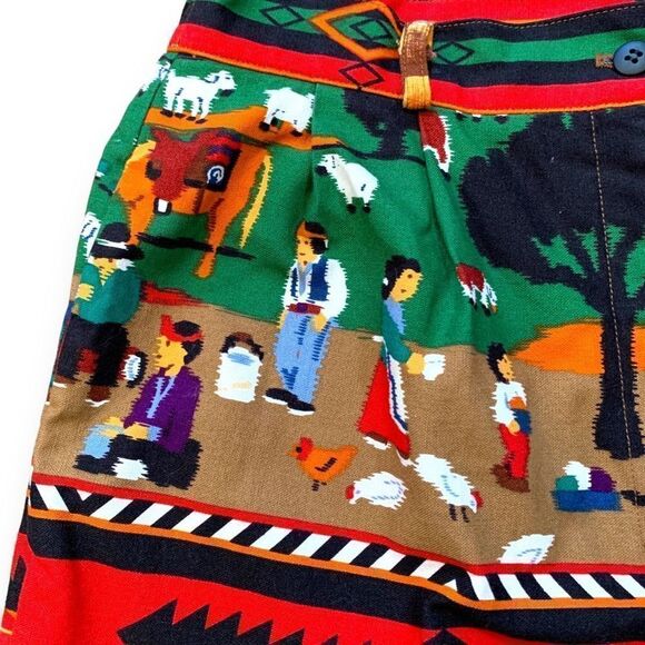 Vintage Sharon Young Shorts Tailored High Waisted Native American Folk Art Mom - Picture 5 of 11
